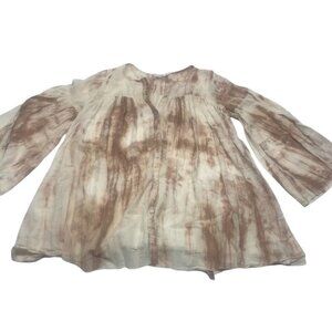 •Blu Pepper Boutique Tie Dye Hippie Bell Sleeve Blouse Beige M4